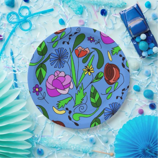 Mixed Vibrant Floral Drawing Paper Plate ペーパープレート (パーティー)