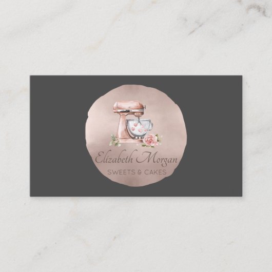 Mixer Flower Hearts Rose Gold Circle Gray Bakery 名刺 (正面)