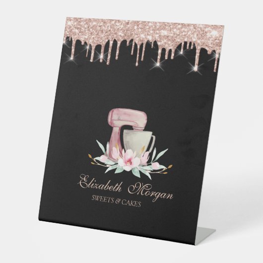 Mixer Flowers Rose Gold Drips Bakery Black 台座サイン (正面)