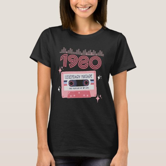 Mixtapeヴィンテージ誕生日1980カセットテープレトロ Tシャツ (正面)
