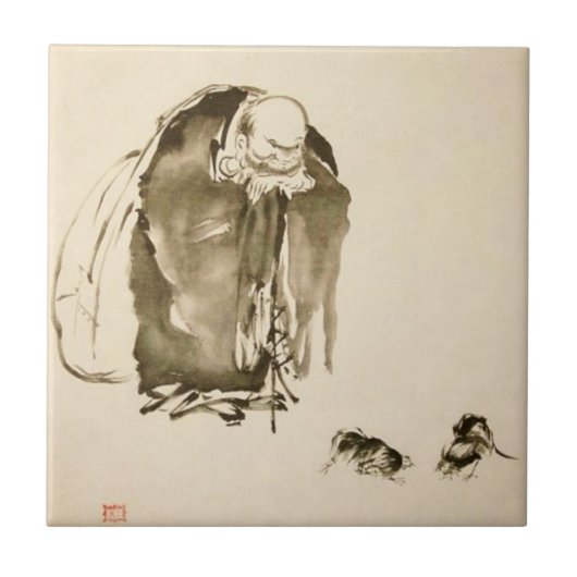 Miyamoto Musashi著絵を描きます、c. 1600's タイル (正面)