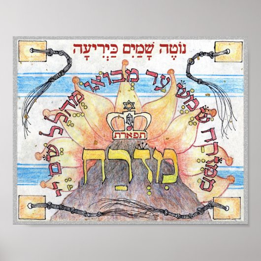 Mizrach to East – 色付き鉛筆の祈りの言葉方向 ポスター (正面)