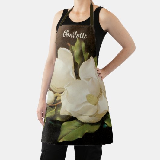 MJ Headeによる青いベルベットの布の上の巨大なマグノリアス エプロン (インサイチュ)