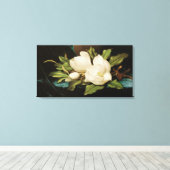 MJ Headeによる青いベルベットの布の上の巨大なマグノリアス キャンバスプリント (インサイチュ (ウッドフロア))