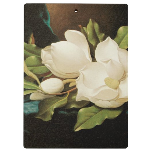 MJ Headeによる青いベルベットの布の上の巨大なマグノリアス クリップボード (裏面)