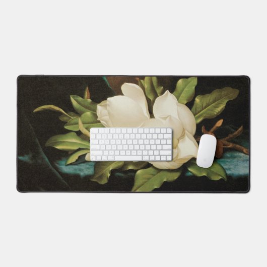 MJ Headeによる青いベルベットの布の上の巨大なマグノリアス デスクマット (キーボード&マウス)