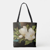 MJ Headeによる青いベルベットの布の上の巨大なマグノリアス トートバッグ (裏面)