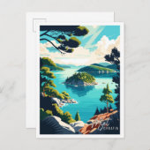 Mljetクロアチアヴィンテージ旅行イラストレーション ポストカード (正面/裏面)