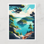 Mljetクロアチアヴィンテージ旅行イラストレーション ポストカード (正面)