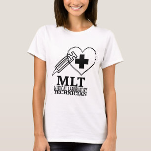 MLTのハートのスポイトの衛生検査隊TECHのロゴ Tシャツ