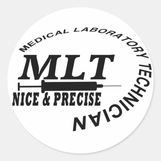 MLTスローガンNICEとPRECISE MEDICAL LAB TECH ラウンドシール (正面)