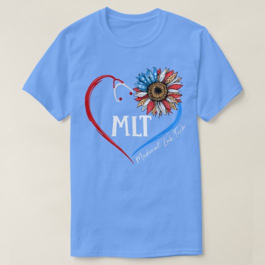 MLT Medical Lab Tech USAひまわり聴診器Hea Tシャツ (デザイン正面)