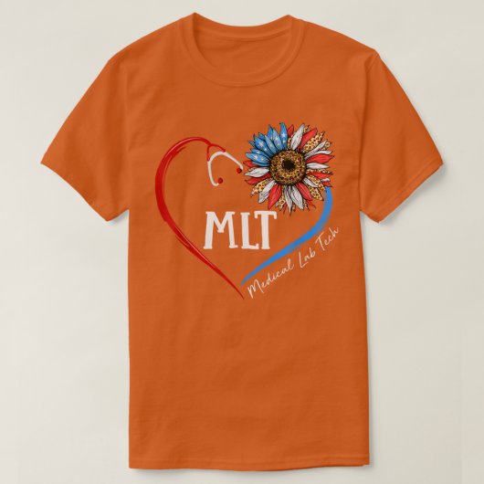 MLT Medical Lab Tech USA Sunflower Stethoscope Hea Tシャツ (デザイン正面)