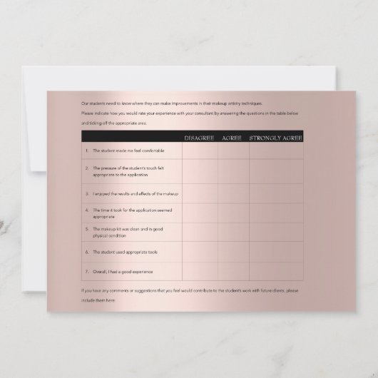 MMモデルフィードバック型枠メイクアップバラエステティシャン 招待状 (裏面)