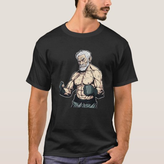 Mmaひげを付けた旧男性ケージファイターフリーファイティングファ Tシャツ (正面)