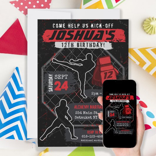 Mma空手忍者子供の誕生日パーティー 招待状