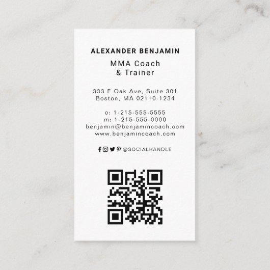 Mma Coach & Trainer Photo QR Code名刺 名刺 (裏面)