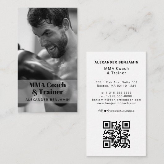Mma Coach & Trainer Photo QR Code名刺 名刺 (正面/裏面)
