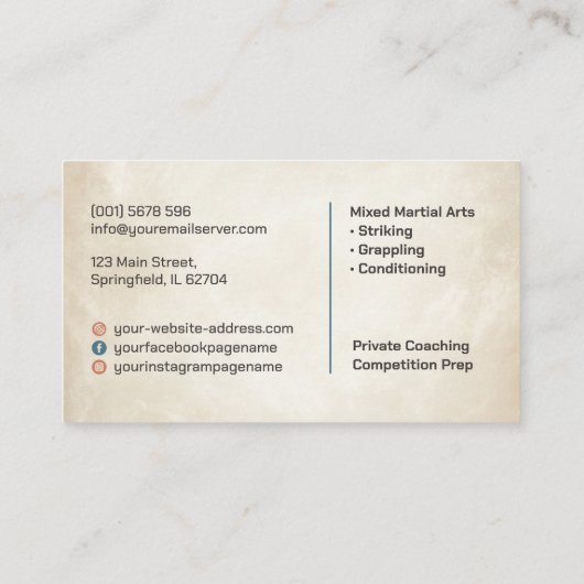 MMA - Mixed Martial Arts Training 名刺 (裏面)