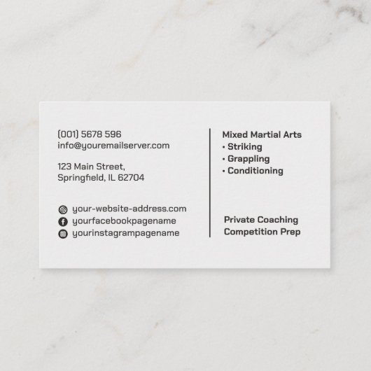 MMA - Mixed Martial Arts Training 名刺 (裏面)