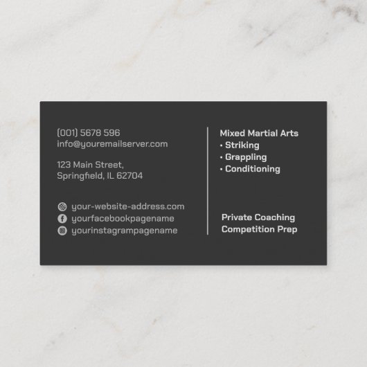 MMA - Mixed Martial Arts Training 名刺 (裏面)