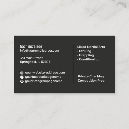 MMA - Mixed Martial Arts Training 名刺 (裏面)