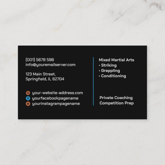 MMA - Mixed Martial Arts Training 名刺 (裏面)