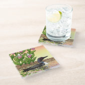 MN州バードフラワーロオンレディースリッパ ガラスコースター (アングル)