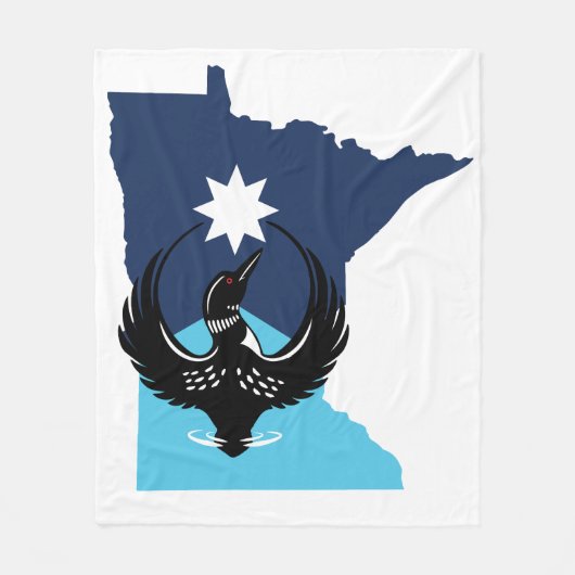 MN Loon Rising - MN State flag フリースブランケット (正面)