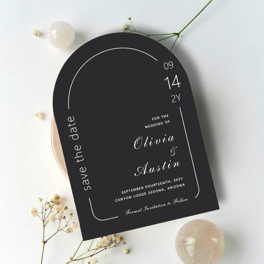 Mnimalist Archモダン Photo日付カードを保存 招待状