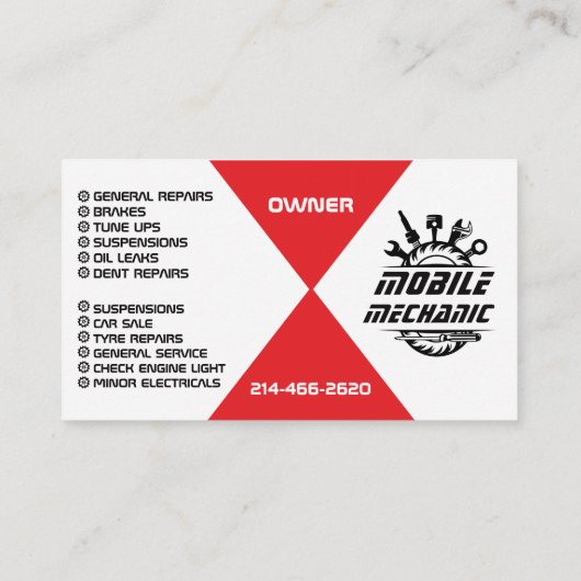 Mobile Auto Mechanic Car Repair Editable 名刺 (裏面)