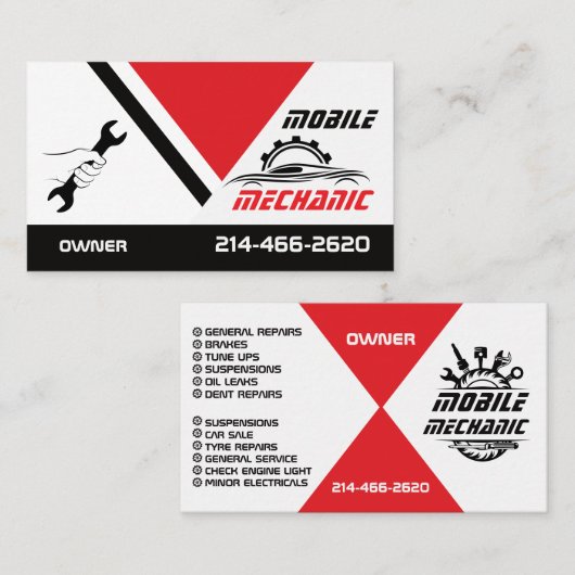 Mobile Auto Mechanic Car Repair Editable 名刺 (正面/裏面)