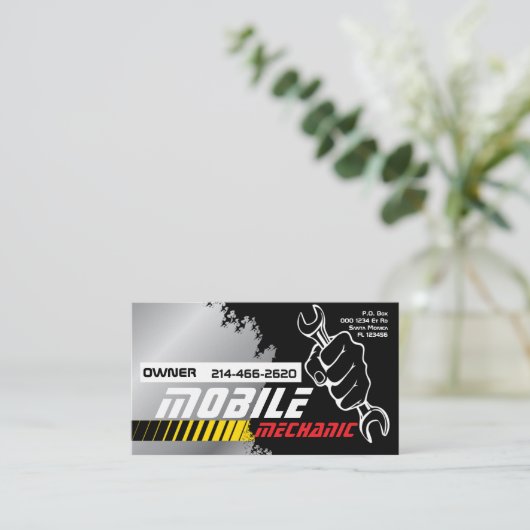 Mobile Auto Mechanic Car Repair Editable 名刺 (スタンド正面)
