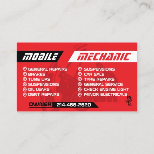 Mobile Auto Mechanic Car Repair Editable 名刺 (裏面)