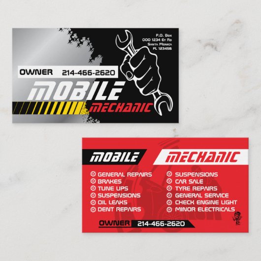 Mobile Auto Mechanic Car Repair Editable 名刺 (正面/裏面)