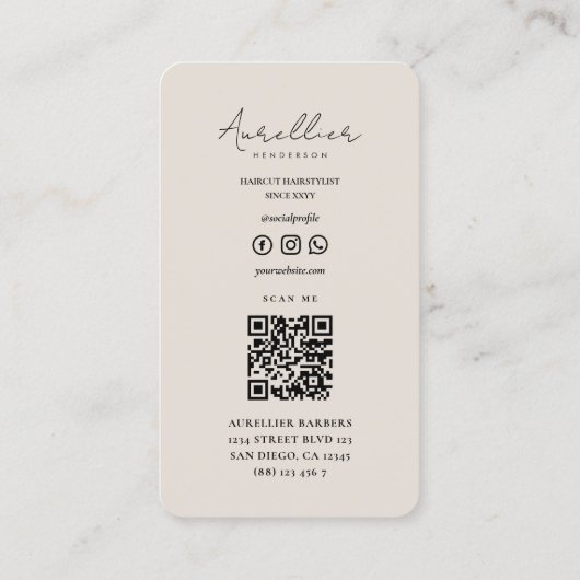 Mobile Barber Barbershop Sand Script Minimal 名刺 (裏面)