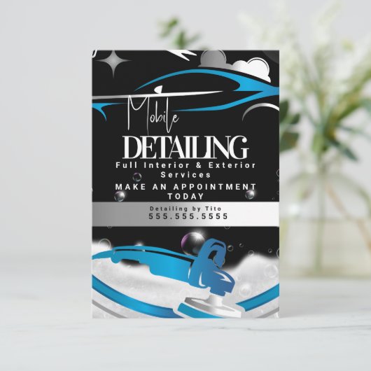 Mobile Car Detailing Logo Blue 招待状 (スタンド正面)