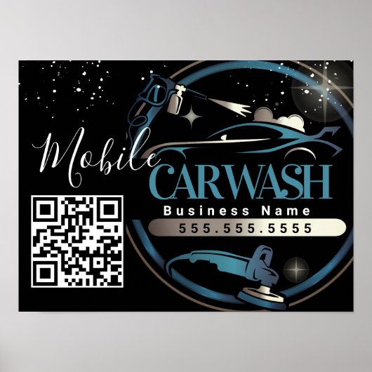 Mobile Car Wash Detail - Business Logo QR Code  ポスター (正面)