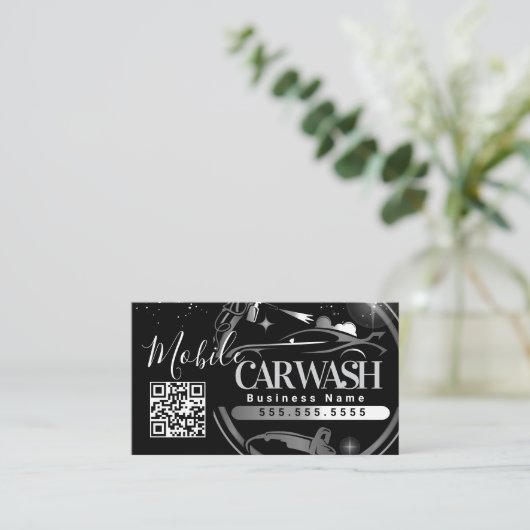 Mobile Car Wash Detail - Business Logo QR Code B 名刺 (スタンド正面)