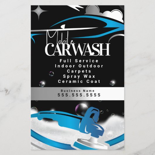 Mobile Car Wash Detailing Logo Blue チラシ (正面)