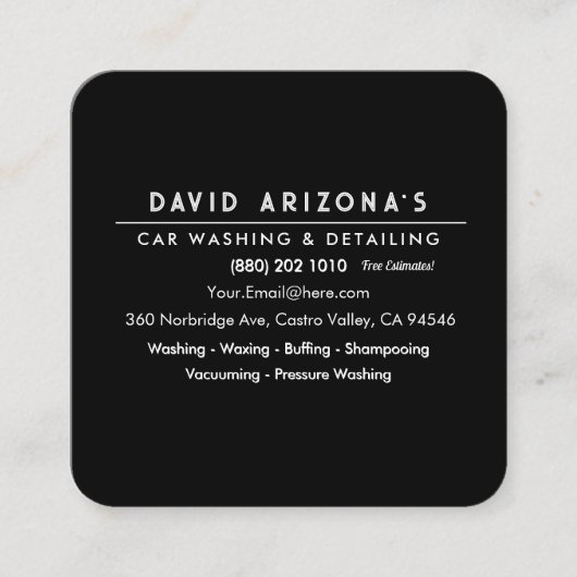 Mobile Car Washing and auto detailing  スクエア名刺 (正面)