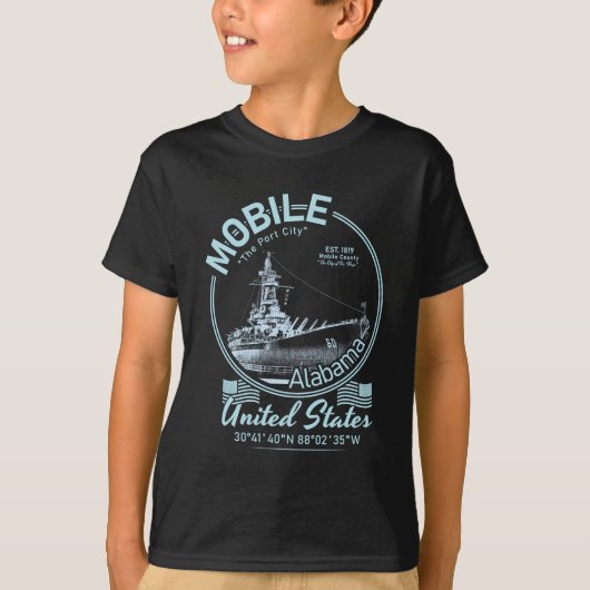 MOBILE CITY ALABAMA - USS ALABAMA戦艦 Tシャツ (正面)