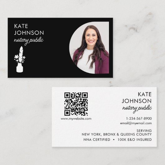 Mobile Notary Public Photo Botanical Quill Logo 名刺 (正面/裏面)