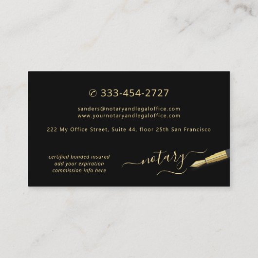 Mobile notary public photo gold black 名刺 (裏面)