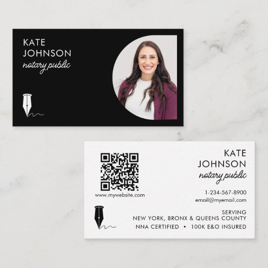 Mobile Notary Public Photo QR Code Logo 名刺 (正面/裏面)