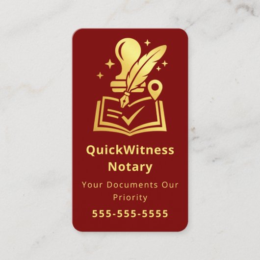 Mobile Notary Signing Agent Luxury Red Gold 名刺 (正面)