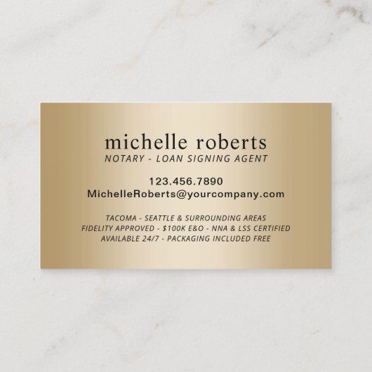 Mobile Notary Signing Agent Modern Gold Leopard 名刺 (裏面)