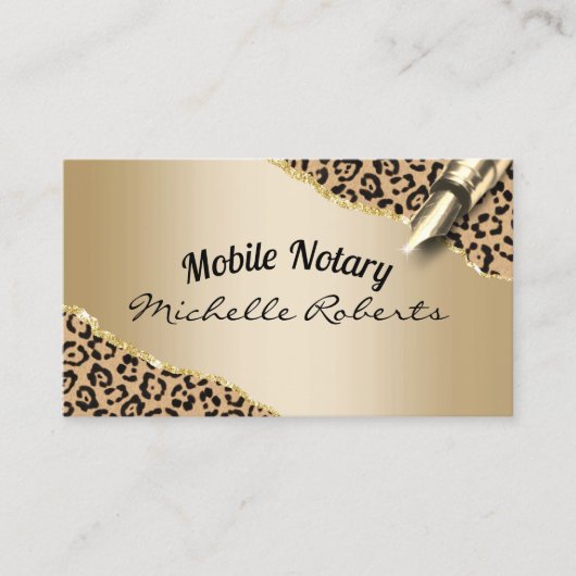 Mobile Notary Signing Agent Modern Gold Leopard 名刺 (正面)