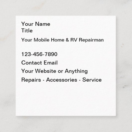 Mobile RV Motorhome Repair Mechanic スクエア名刺 (裏面)