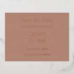 Mocha日付箔の保存招待状葉書 箔招待状ポストカード<br><div class="desc">Mocha日付フォイル招待状はがきを保存し、注文する前にオンラインのパーソナライズテンプレートを使用してポストカードの前面と背面をパーソナライズする。葉書の前面にはモカ実在ー色の背景に金属箔の文字が施され、背面には白い背景に黒インクが施されている。レイアウトを変更したい場合カスタマイズや、のデザイン以外のイベントタイプのテンプレートに対しては結婚、デザインツールを使用して編集オプションの下にスクロールしクリックて、必要に応じて調整してから注文を行ってください。</div>